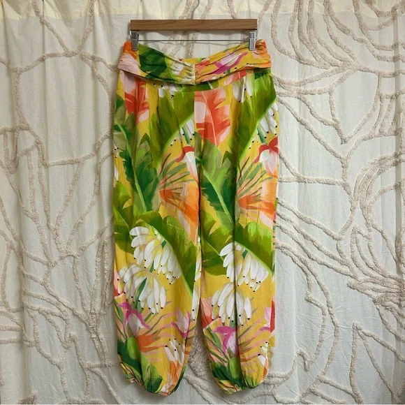 Farm Rio x Anthropologie Vibrant Tropical Banana Print Balloon Pants Size Large - Picture 6 of 16